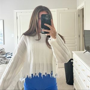 Double Zero White Distressed Sweater
